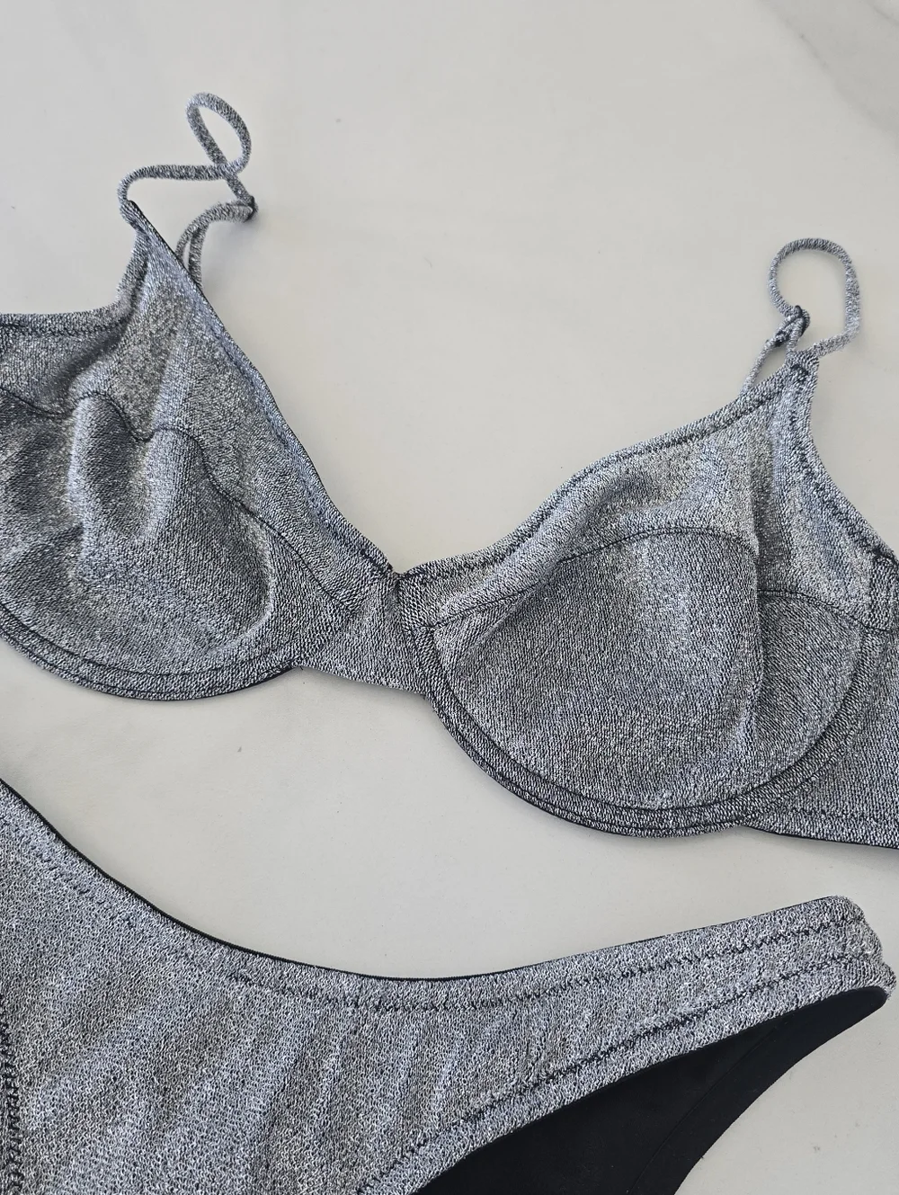 Triangl Swimwear Lina Cheeky Sparkle Silver Bikini Set